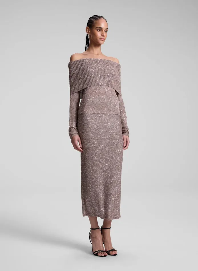 Women Skirts ALC Dana Metallic Knit Midi Skirt Mauvesilver