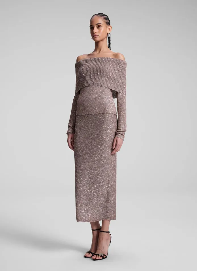 Women Skirts ALC Dana Metallic Knit Midi Skirt Mauvesilver