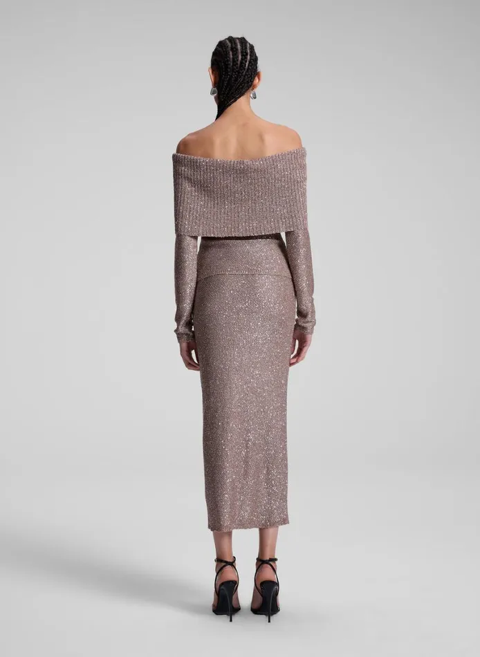 Women Skirts ALC Dana Metallic Knit Midi Skirt Mauvesilver