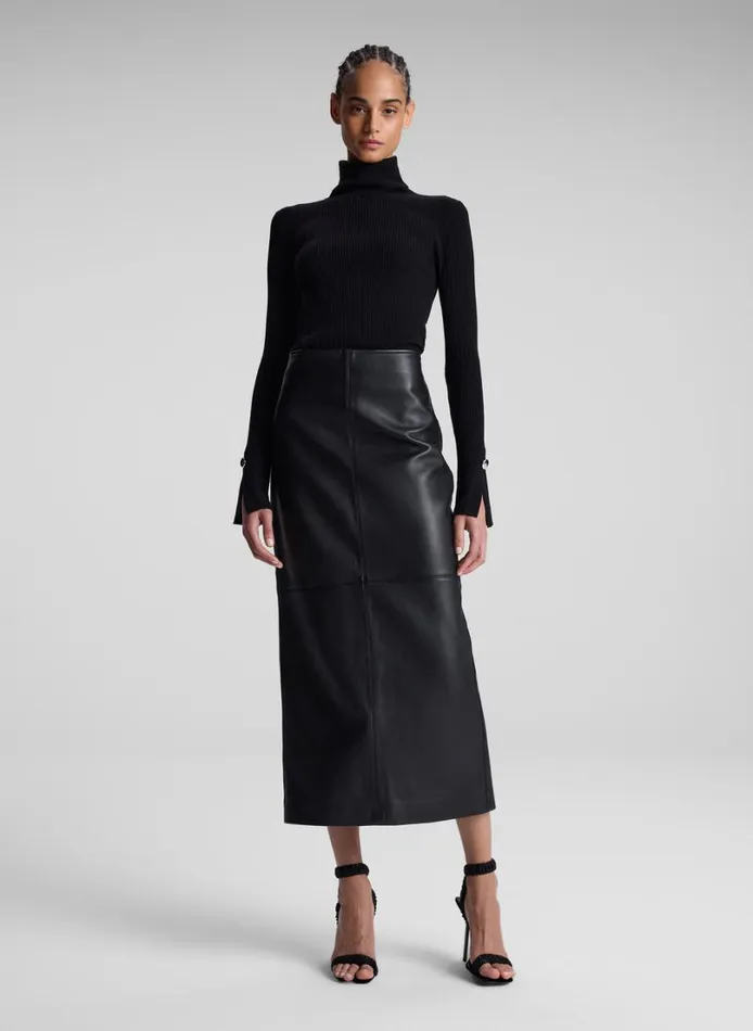 Women Skirts ALC Marta Leather Midi Skirt Black