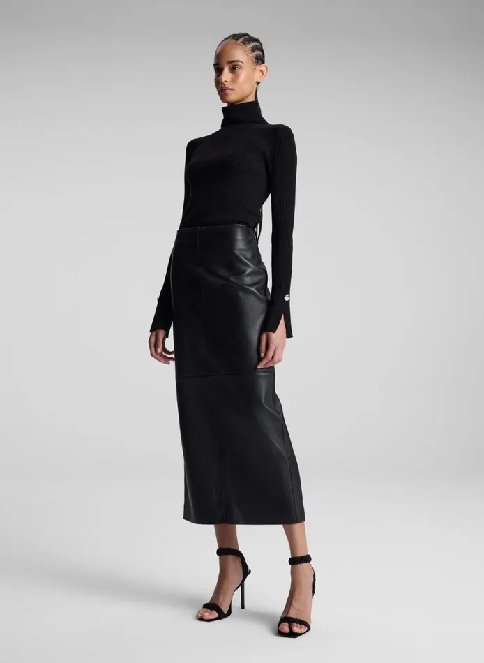 Women Skirts ALC Marta Leather Midi Skirt Black