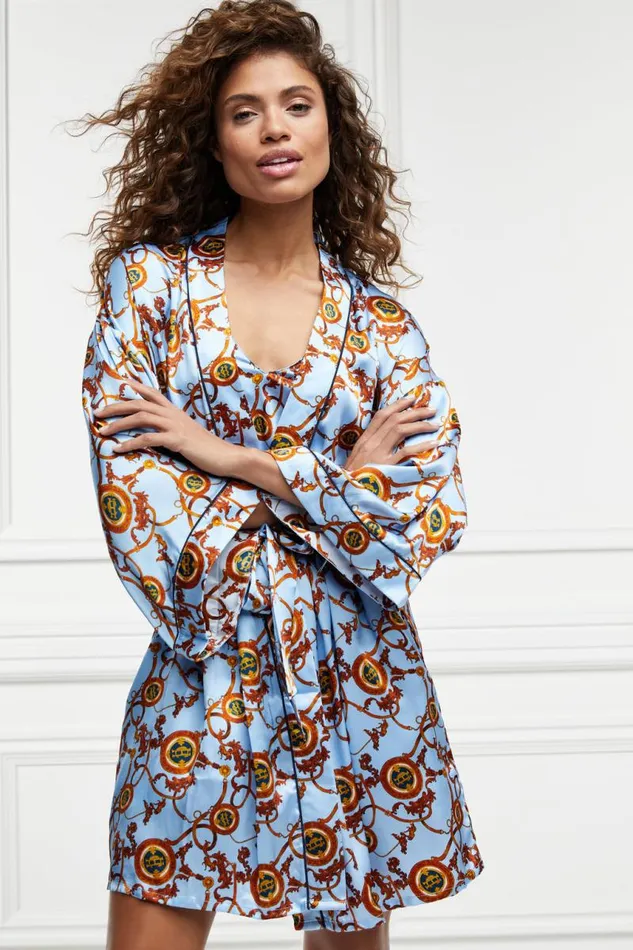 Women Sleepwear Holland Cooper Silk Dressing Gown Sky Blue