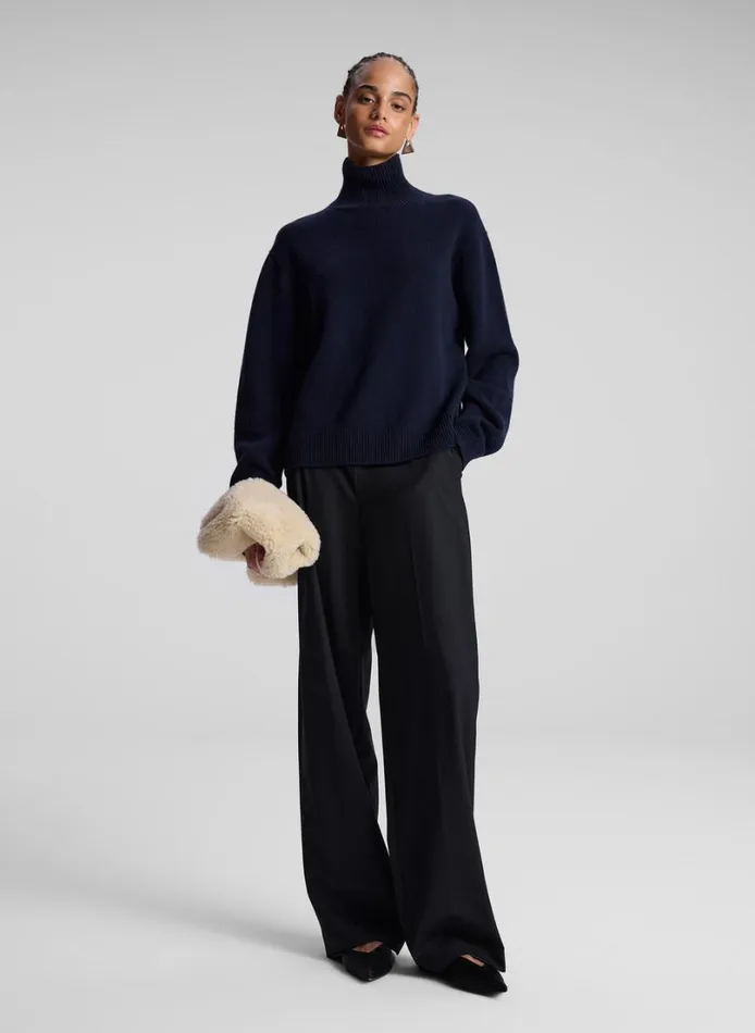 Women Sweaters ALC Teddy Cashmere Turtleneck Sweater Navy