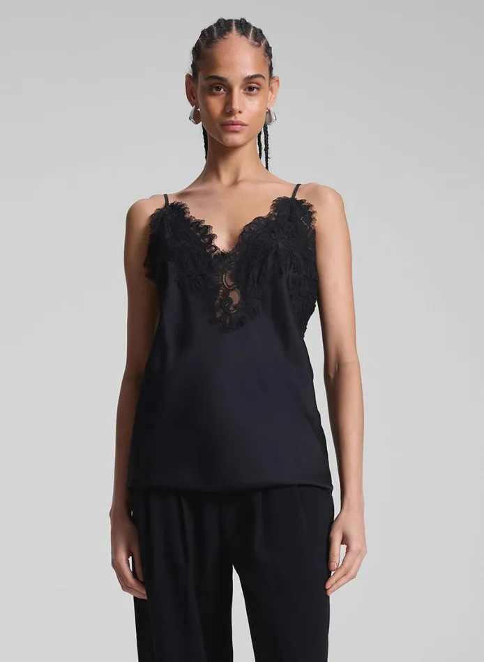 Women Tees and Tanks ALC Lennon Satin And Lace Camisole Top Blackblack