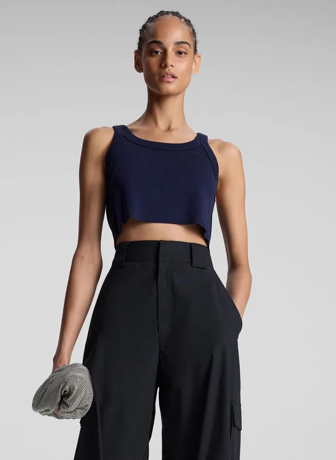 Women Tops ALC Halsey Cropped Cotton Rib Tank Maritime Navy