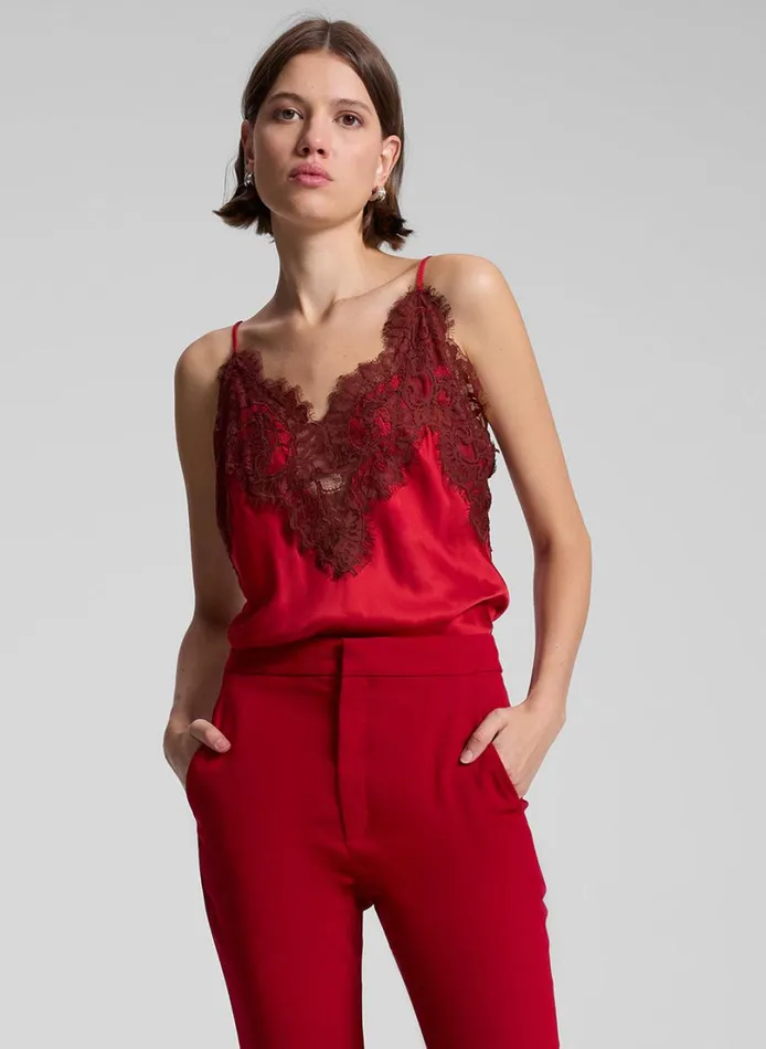 Women Tops ALC Lennon Satin And Lace Camisole Top Really Redbosco