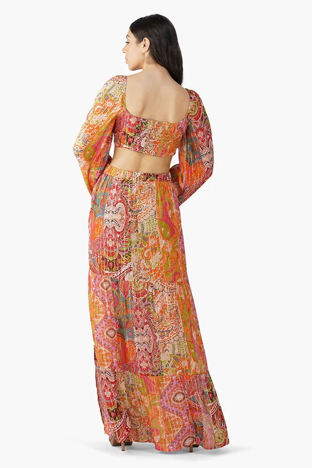 Women Tops America and Beyond Multi Palm Paisey Front Tie Top