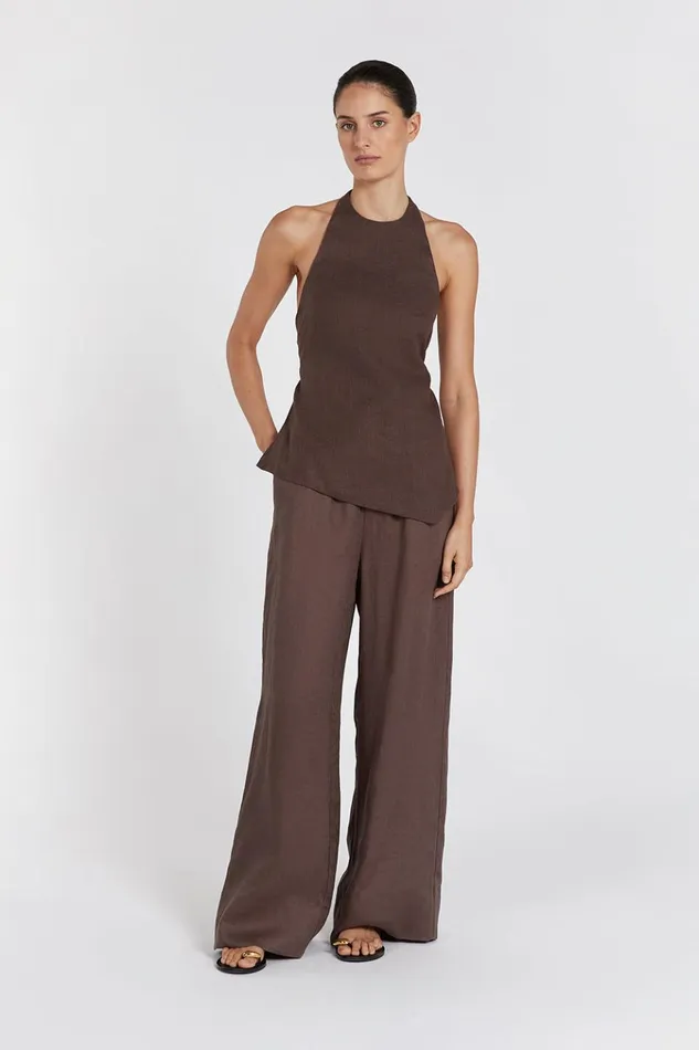 Women Tops DISSH SERENA CHOC LINEN ASYM HALTER TOP