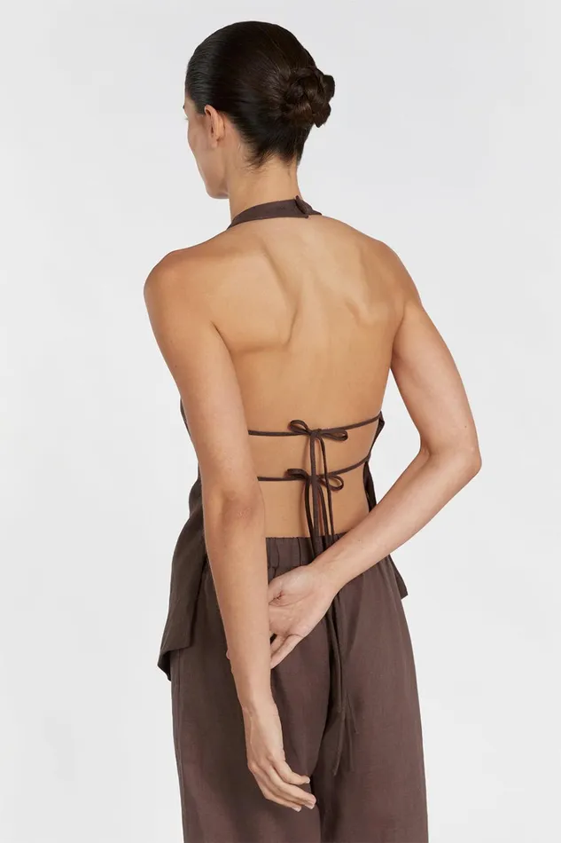 Women Tops DISSH SERENA CHOC LINEN ASYM HALTER TOP