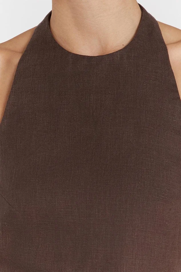 Women Tops DISSH SERENA CHOC LINEN ASYM HALTER TOP