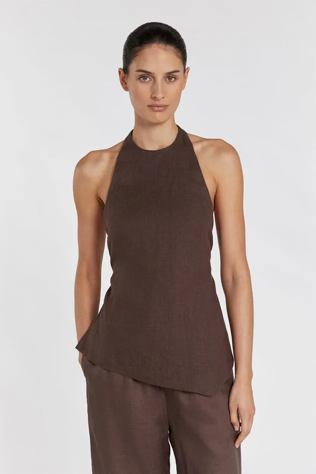 Women Tops DISSH SERENA CHOC LINEN ASYM HALTER TOP