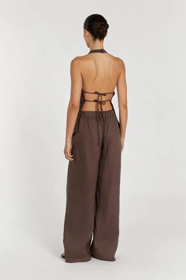 Women Tops DISSH SERENA CHOC LINEN ASYM HALTER TOP