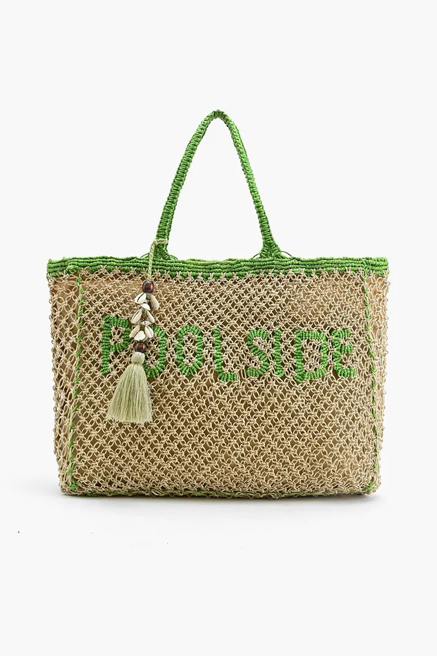 Women Totes America and Beyond Poolside039 Jute Macrame Tote in Beige and Green Women Totes America and Beyond Poolside039 Jute Macrame Tote in Beige and Green