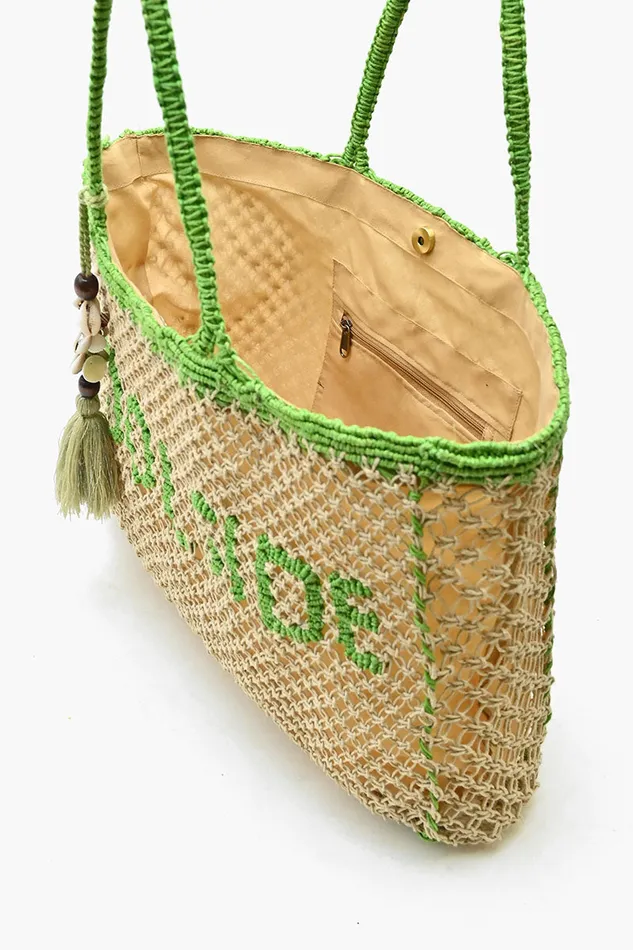 Women Totes America and Beyond Poolside039 Jute Macrame Tote in Beige and Green