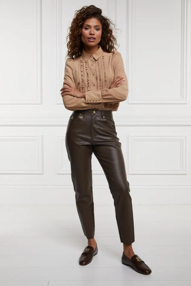Women Trousers Holland Cooper Dunwick Faux Leather Pant Tobacco