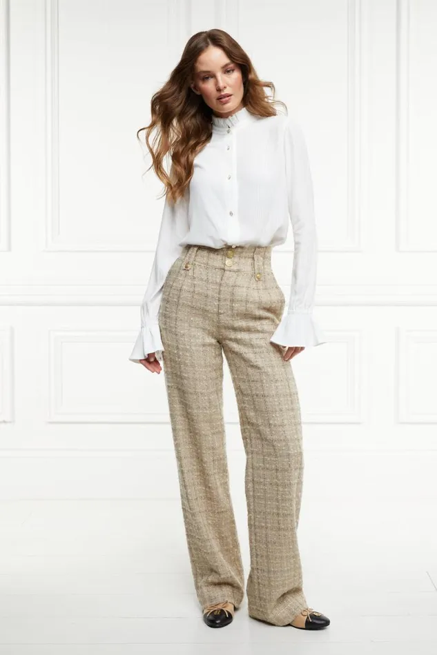 Women Trousers Holland Cooper High Waisted Straight Trouser Camel Sparkle Tweed