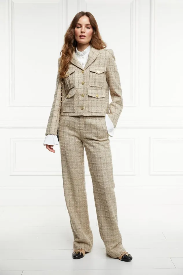 Women Trousers Holland Cooper High Waisted Straight Trouser Camel Sparkle Tweed Women Trousers Holland Cooper High Waisted Straight Trouser Camel Sparkle Tweed