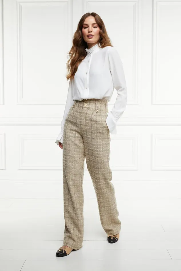 Women Trousers Holland Cooper High Waisted Straight Trouser Camel Sparkle Tweed Women Trousers Holland Cooper High Waisted Straight Trouser Camel Sparkle Tweed