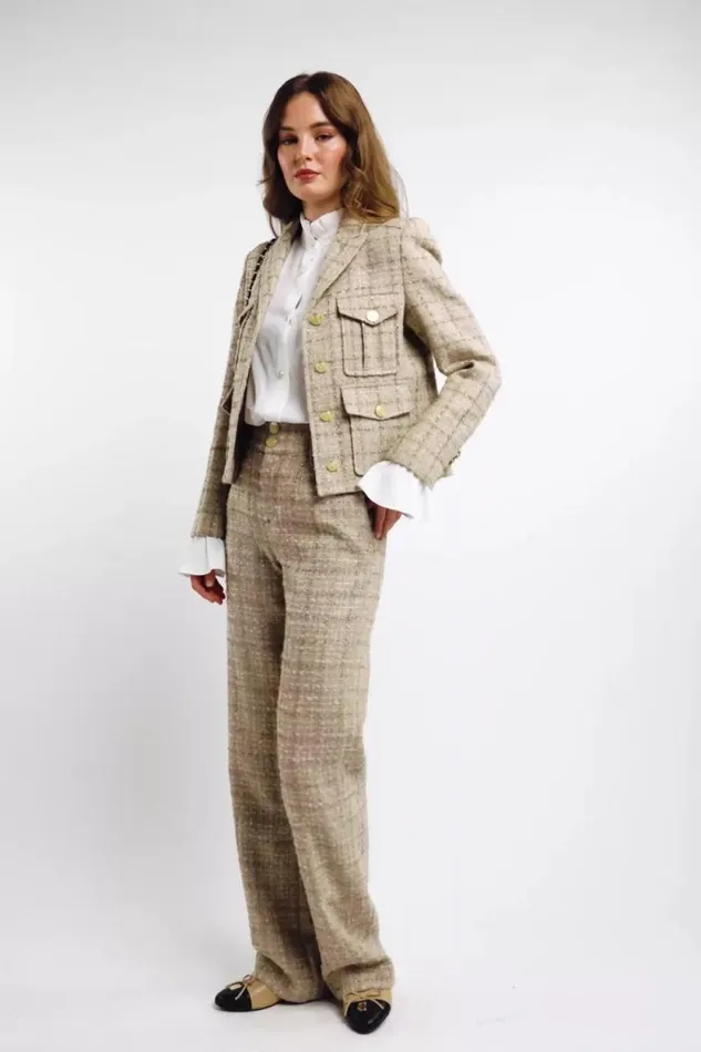 Women Trousers Holland Cooper High Waisted Straight Trouser Camel Sparkle Tweed Women Trousers Holland Cooper High Waisted Straight Trouser Camel Sparkle Tweed