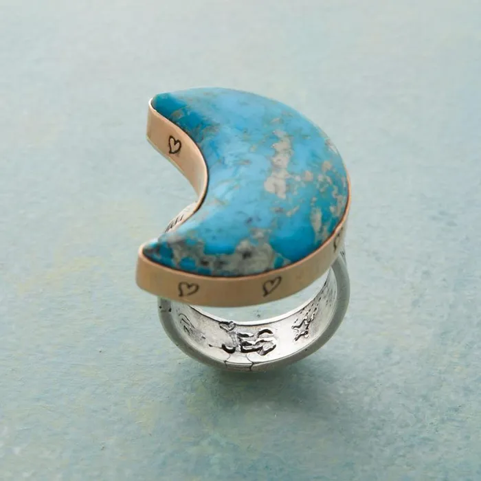 Women Turquoise Moon Ring Sundance Catalog Rings