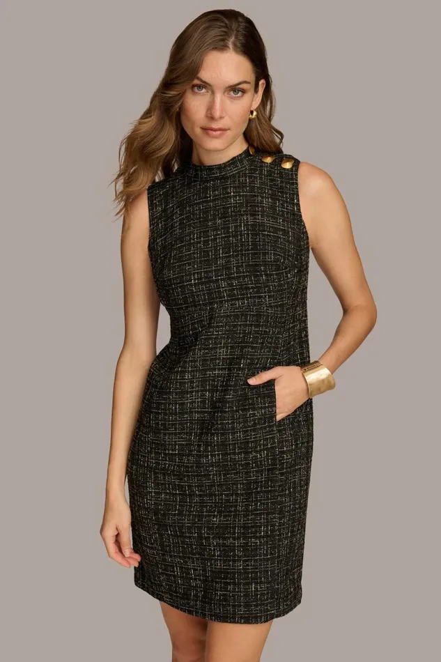 Women TWEED MOCK NECK SHIFT DRESS Blackcream Donna Karan New York Dresses And Jumpsuits Women TWEED MOCK NECK SHIFT DRESS Blackcream Donna Karan New York Dresses And Jumpsuits