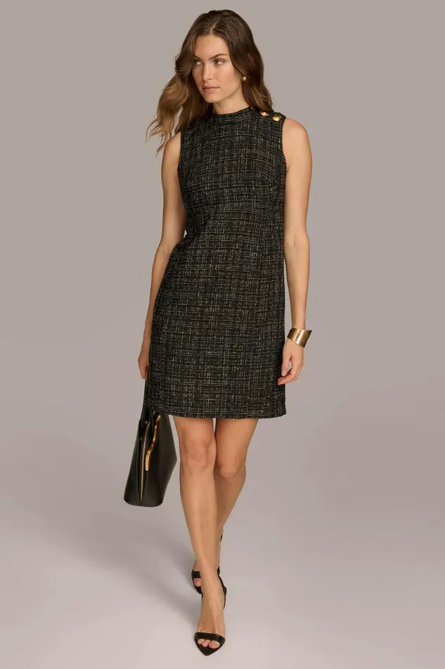 Women TWEED MOCK NECK SHIFT DRESS Blackcream Donna Karan New York Dresses And Jumpsuits Women TWEED MOCK NECK SHIFT DRESS Blackcream Donna Karan New York Dresses And Jumpsuits