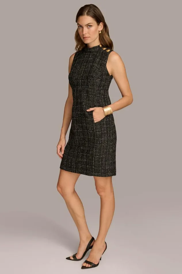Women TWEED MOCK NECK SHIFT DRESS Blackcream Donna Karan New York Dresses And Jumpsuits Women TWEED MOCK NECK SHIFT DRESS Blackcream Donna Karan New York Dresses And Jumpsuits