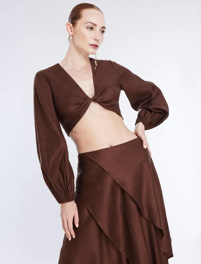 Women Twist Front Crop Top Chocolate BCBG Tops