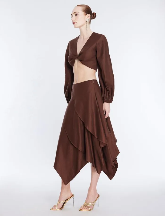 Women Twist Front Crop Top Chocolate BCBG Tops Women Twist Front Crop Top Chocolate BCBG Tops