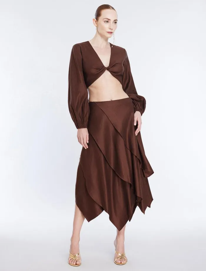 Women Twist Front Crop Top Chocolate BCBG Tops Women Twist Front Crop Top Chocolate BCBG Tops
