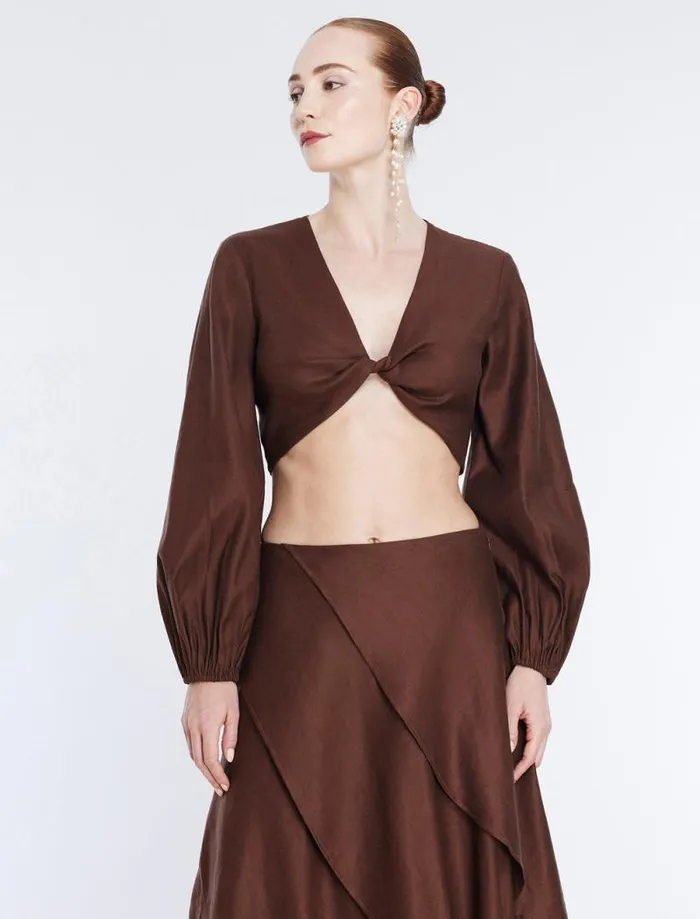 Women Twist Front Crop Top Chocolate BCBG Tops Women Twist Front Crop Top Chocolate BCBG Tops