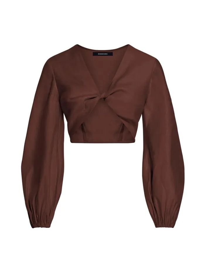 Women Twist Front Crop Top Chocolate BCBG Tops Women Twist Front Crop Top Chocolate BCBG Tops