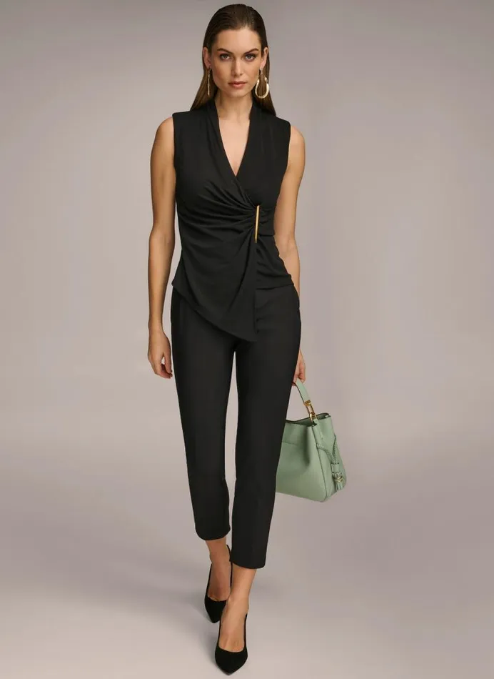 Women VNECK WITH HARDWARE AND RUCHED DETAIL Black Donna Karan New York Sweaters And Tops Women VNECK WITH HARDWARE AND RUCHED DETAIL Black Donna Karan New York Sweaters And Tops