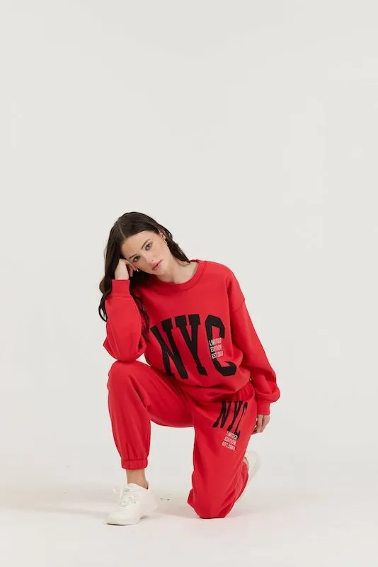 Women Vintage Havana Joggers Red Black Light Grey Garment Dye Jogger W Screen Print Red