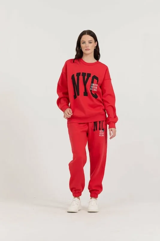 Women Vintage Havana Joggers Red Black Light Grey Garment Dye Jogger W Screen Print Red