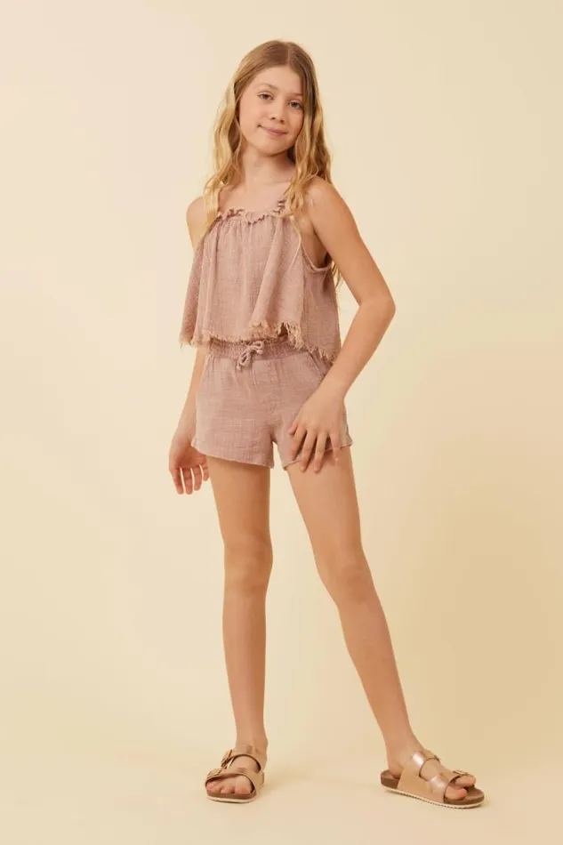 Women Vintage Havana Kids Bottoms Washed Mauve Texture Elastic Waist Shorts Washed Mauve