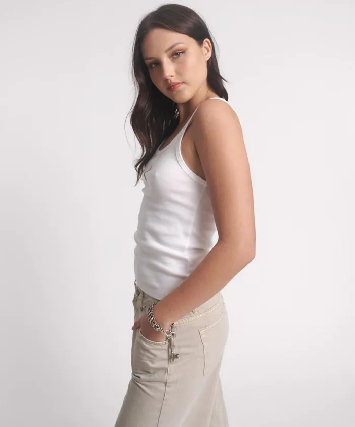 Women WHITE ONE TEASPOON RIB SINGLET One Teaspoon Tees and Tanks Women WHITE ONE TEASPOON RIB SINGLET One Teaspoon Tees and Tanks