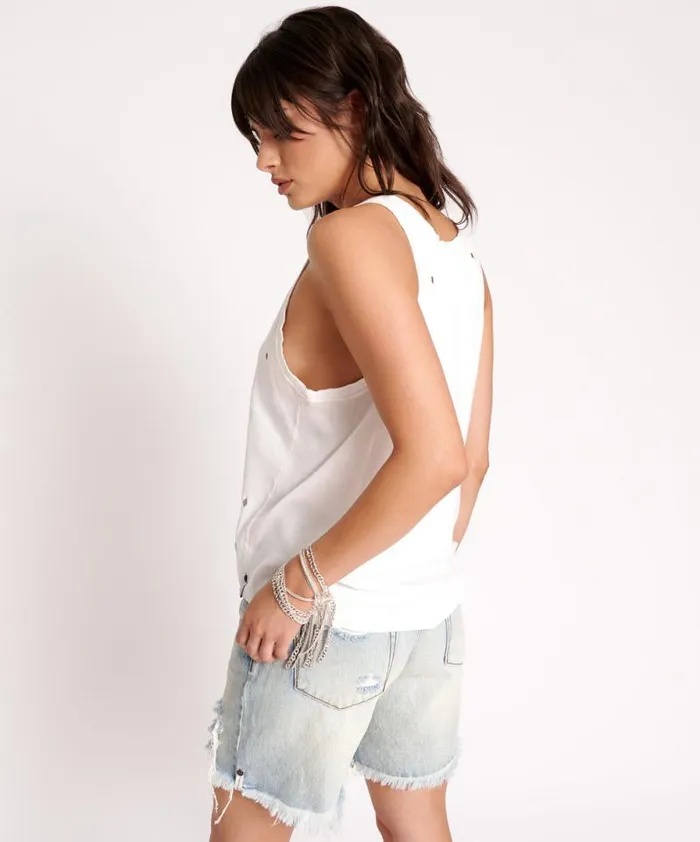 Women WHITE RIBBED DISTRESSED DADDIO SINGLET One Teaspoon Tees and Tanks Women WHITE RIBBED DISTRESSED DADDIO SINGLET One Teaspoon Tees and Tanks