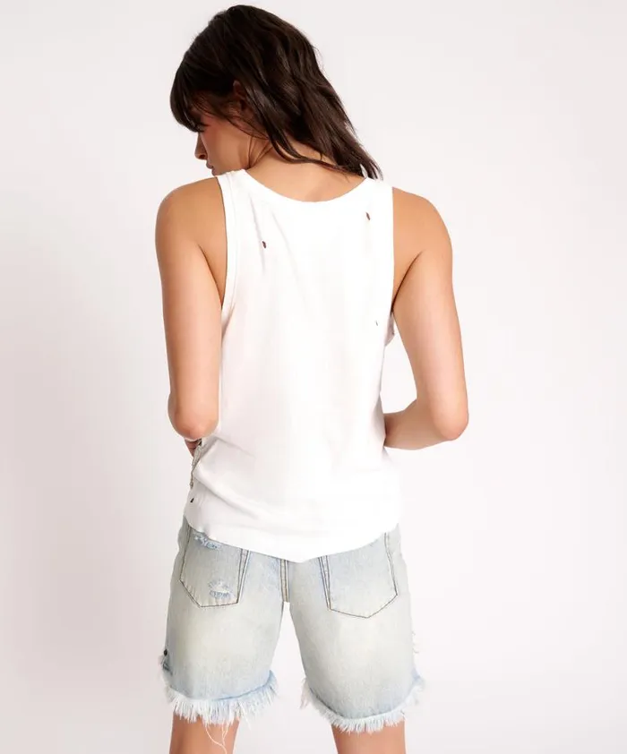 Women WHITE RIBBED DISTRESSED DADDIO SINGLET One Teaspoon Tees and Tanks Women WHITE RIBBED DISTRESSED DADDIO SINGLET One Teaspoon Tees and Tanks