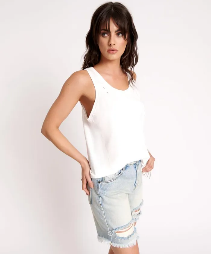 Women WHITE RIBBED DISTRESSED DADDIO SINGLET One Teaspoon Tees and Tanks Women WHITE RIBBED DISTRESSED DADDIO SINGLET One Teaspoon Tees and Tanks