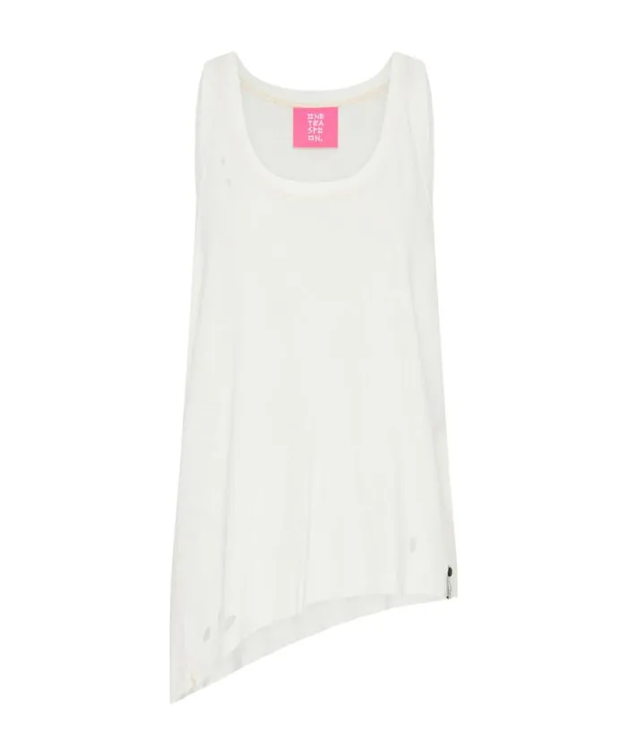 Women WHITE RIBBED DISTRESSED DADDIO SINGLET One Teaspoon Tees and Tanks Women WHITE RIBBED DISTRESSED DADDIO SINGLET One Teaspoon Tees and Tanks
