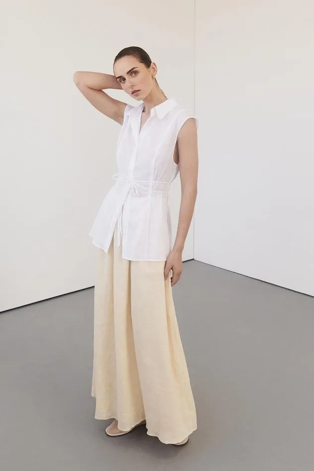 Women White Tops DISSH JASE WHITE LINEN SLEEVLESS TOP