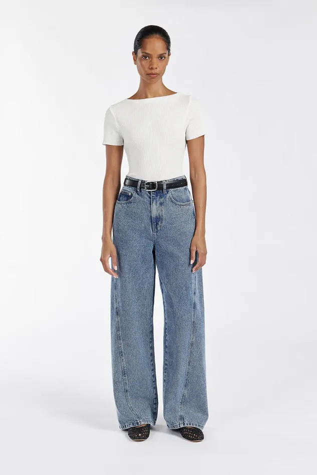 Women White Tops DISSH MAX OFF WHITE BOAT NECK KNIT TOP