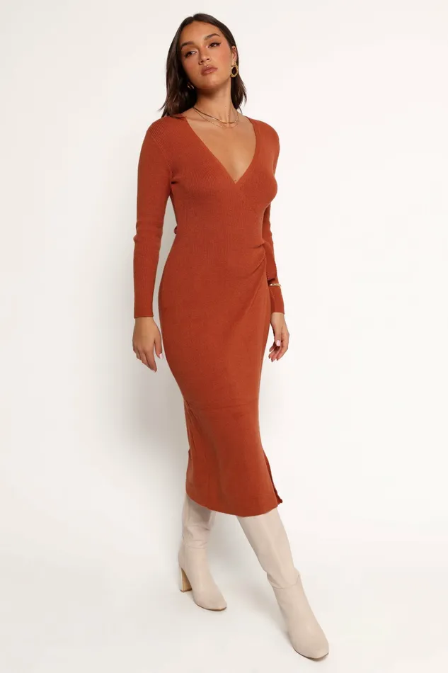 Women Winter Dresses Petal and Pup Kellan Wrap Midi Dress Bronze