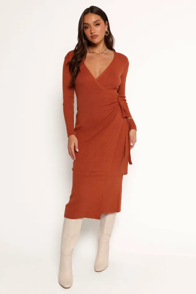 Women Winter Dresses Petal and Pup Kellan Wrap Midi Dress Bronze