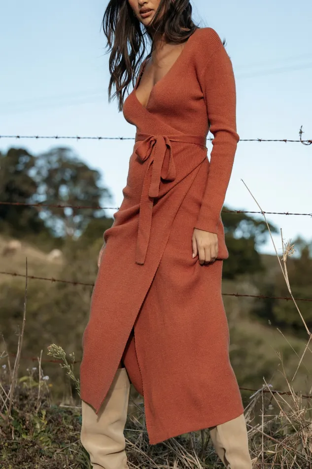 Women Winter Dresses Petal and Pup Kellan Wrap Midi Dress Bronze