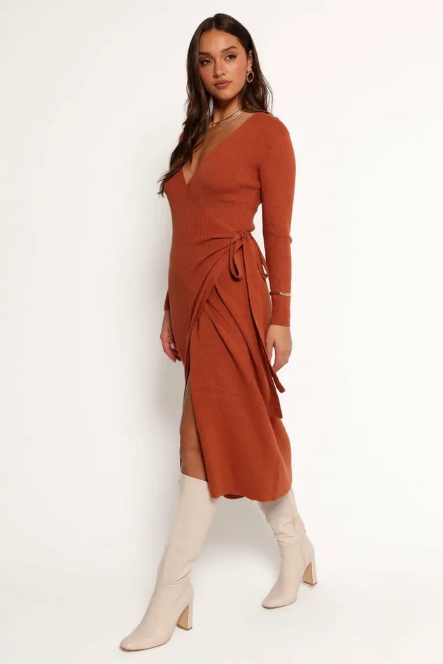 Women Winter Dresses Petal and Pup Kellan Wrap Midi Dress Bronze
