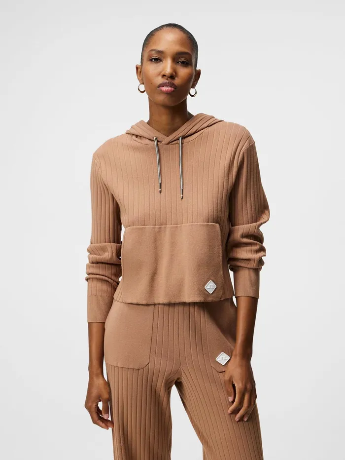 Women Zania Knitted Hoodie Tiger Brown JLindeberg Sweaters