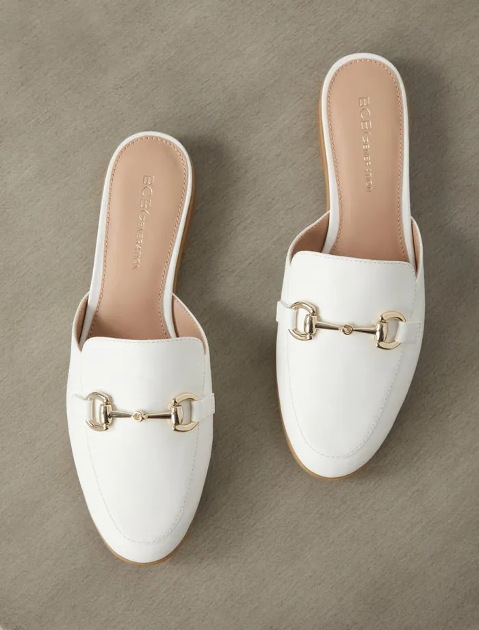 Women Zemy Mule Flat White BCBG Shoes Women Zemy Mule Flat White BCBG Shoes