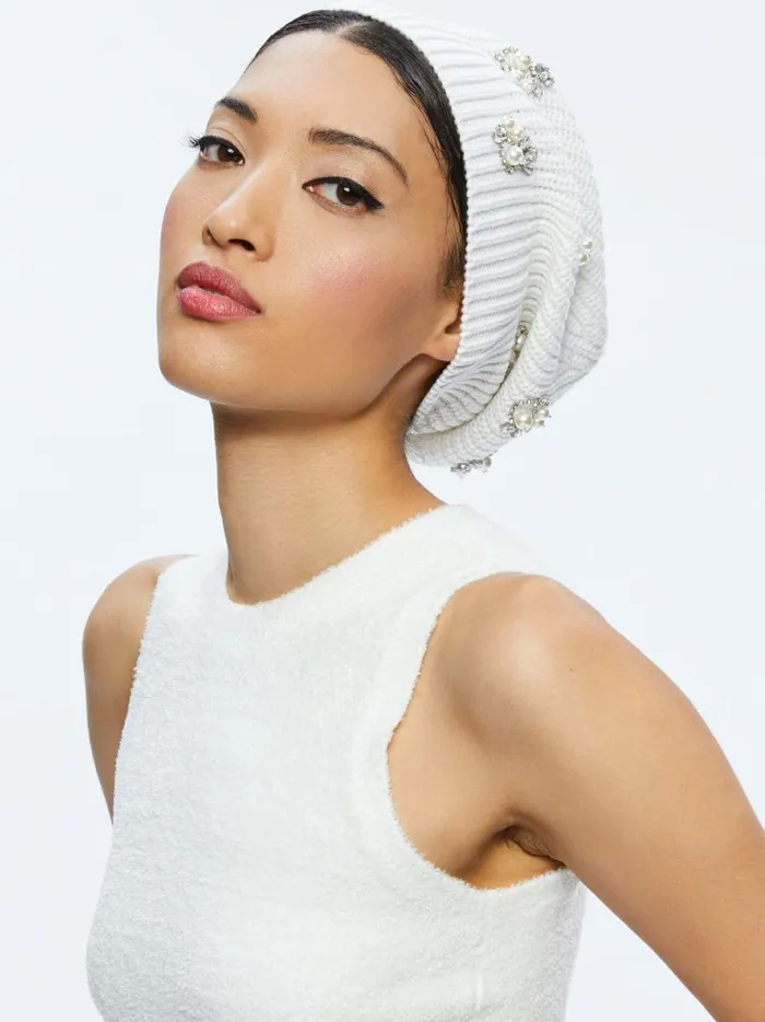 Womens Accessories Alice Olivia Chira Slouchy Embellished Hat Ecru